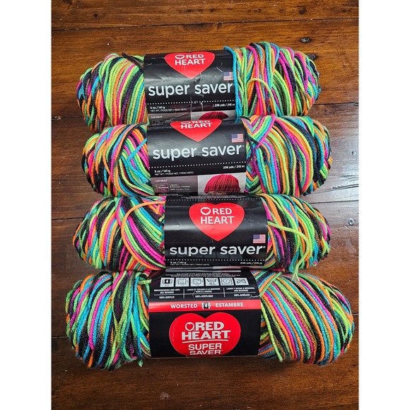 Red Heart Other - Red Heart‎ Super Saver Yarn Blacklight Neon Multi Color Worsted Acrylic 4 Skeins